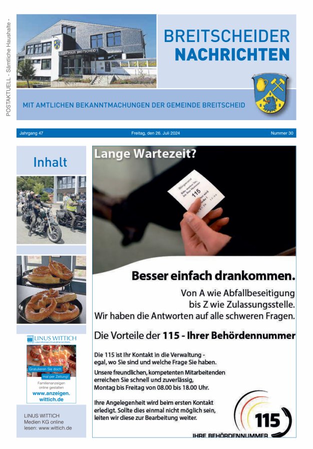 Breitscheider Nachrichten Titelblatt 30/2024