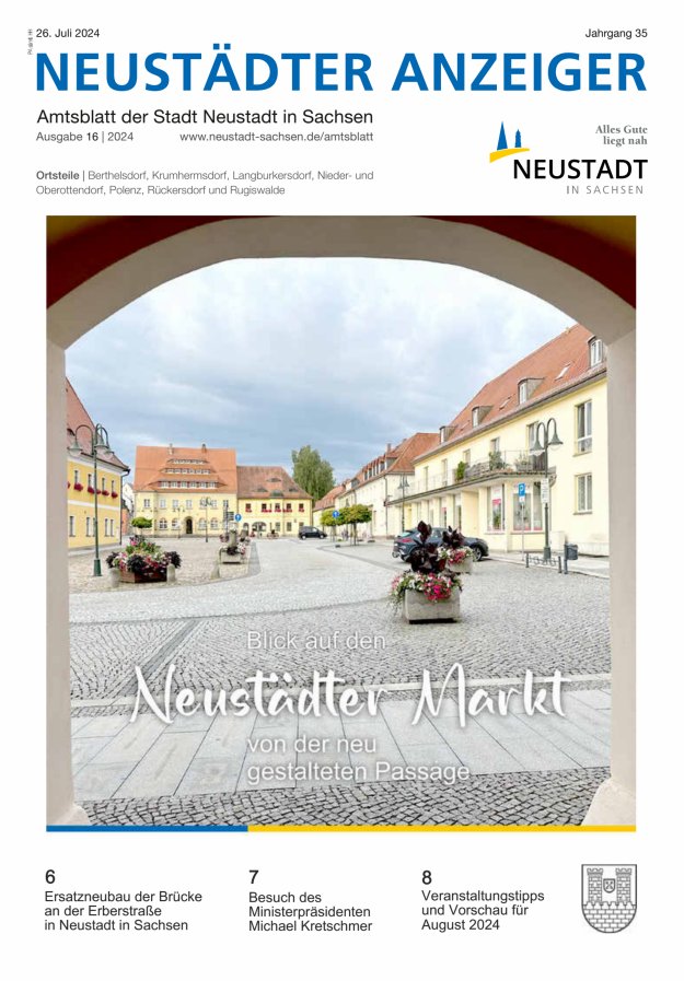 Neustädter Anzeiger - Amts- und Heimatblatt der Stadt Neustadt in Sachsen Titelblatt 16/2024