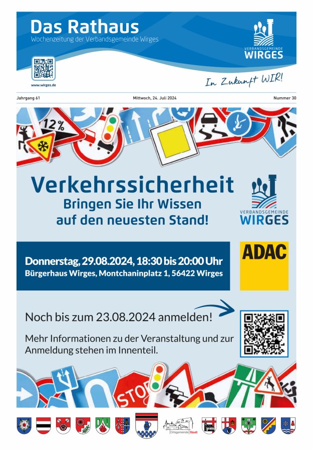 Das Rathaus - Informationen für die Bürger in der VG Wirges Titelblatt 30/2024