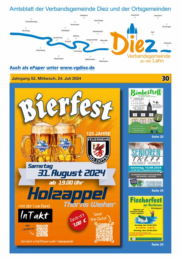 Mitteilungsblatt der Verbandsgemeinde Diez und der Ortsgemeinden Titelblatt 30/2024