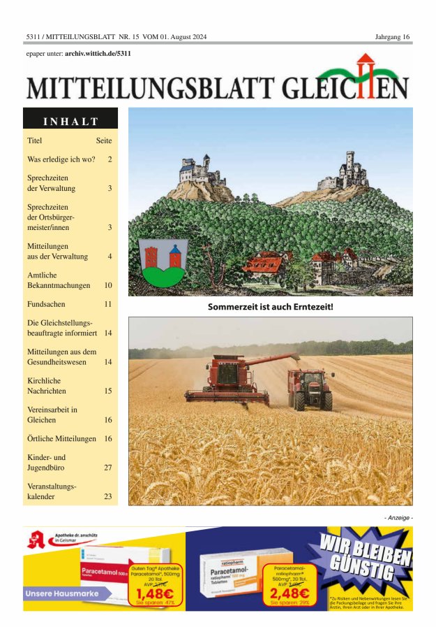 Mitteilungsblatt Gleichen Titelblatt 15/2024
