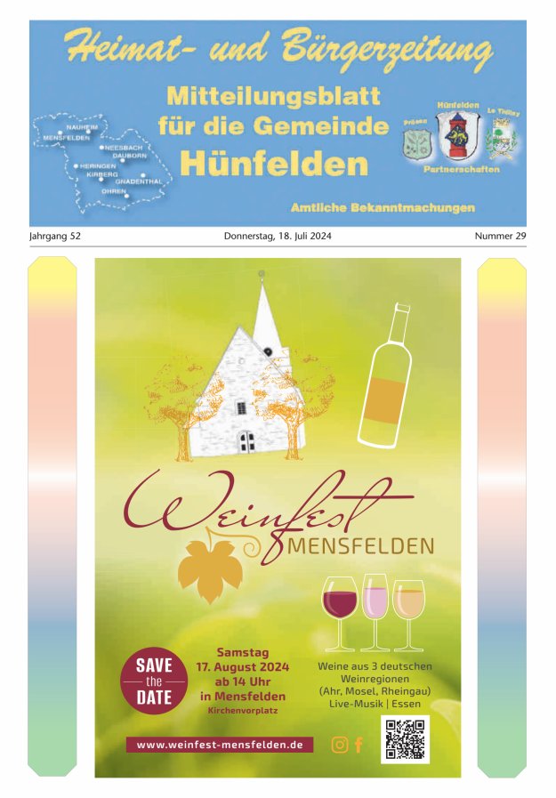 Mitteilungsblatt für die Gemeinde Hünfelden Titelblatt 29/2024