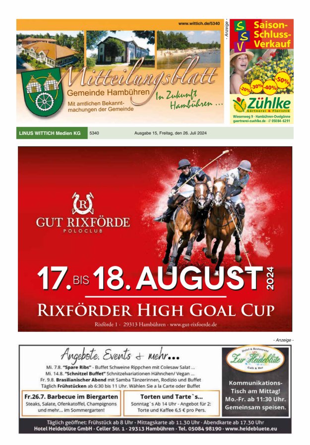 Mitteilungsblatt der Gemeinde Hambühren Titelblatt 15/2024