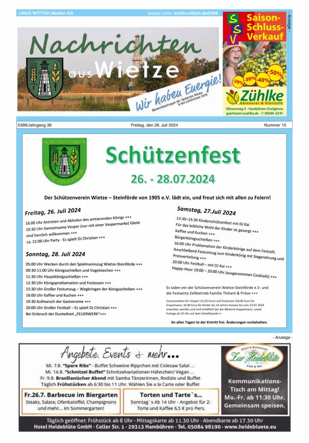 Nachrichten aus Wietze Titelblatt 15/2024