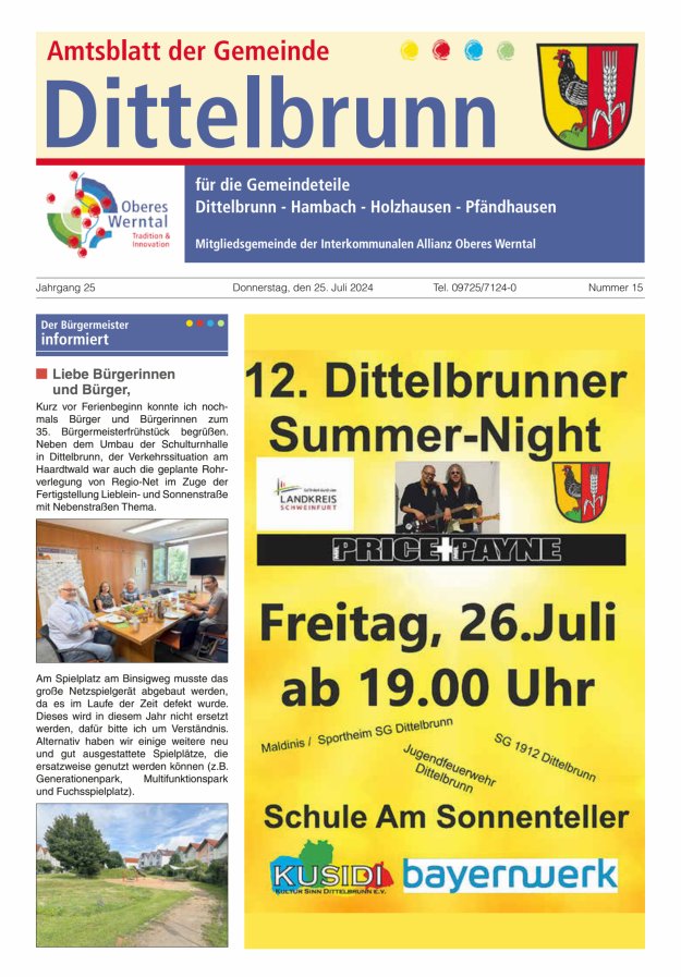 Amtsblatt der Gemeinde Dittelbrunn Titelblatt 15/2024