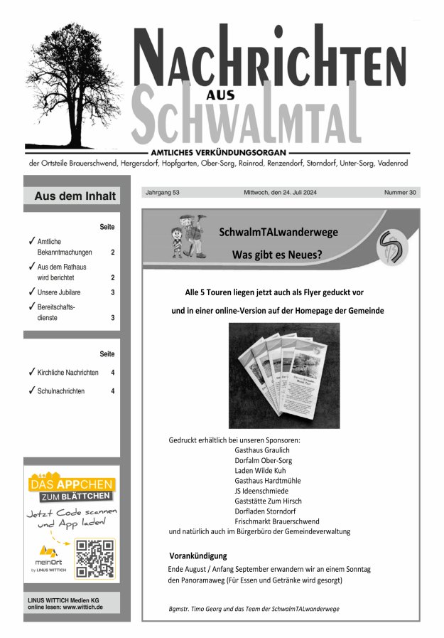 Nachrichten aus Schwalmtal Titelblatt 30/2024