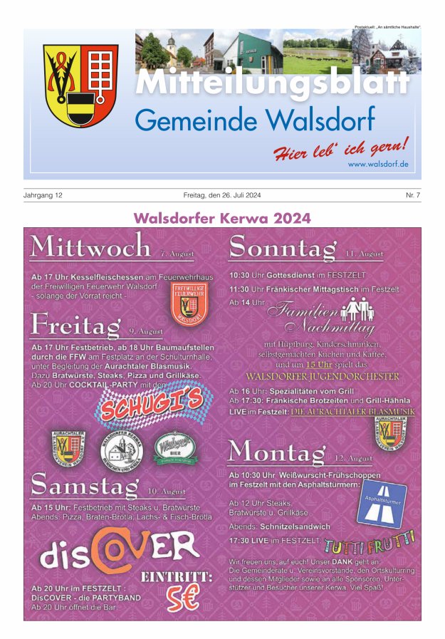 Mitteilungsblatt Gemeinde Walsdorf Titelblatt 07/2024