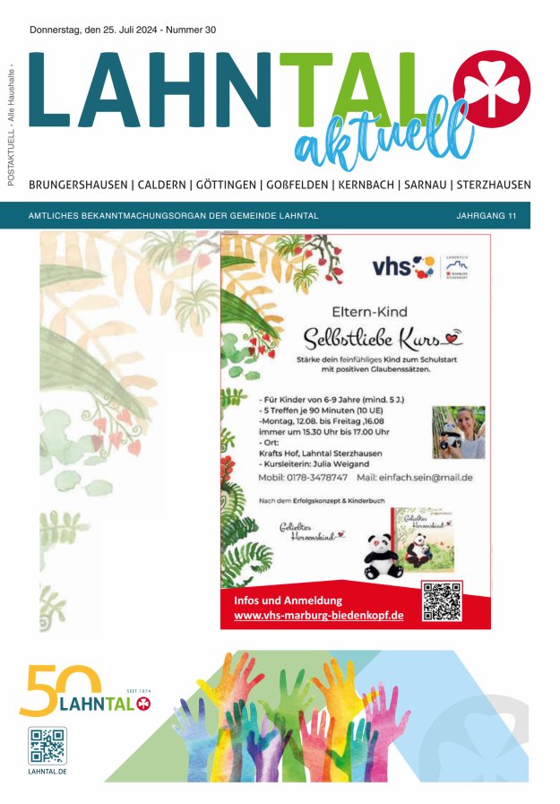 Amtliches Bekanntmachungsorgan der Gemeinde Lahntal Titelblatt 30/2024