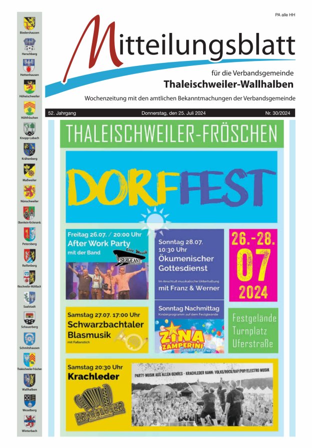 Mitteilungsblatt VG Thaleischweiler-Wallhalben Titelblatt 30/2024