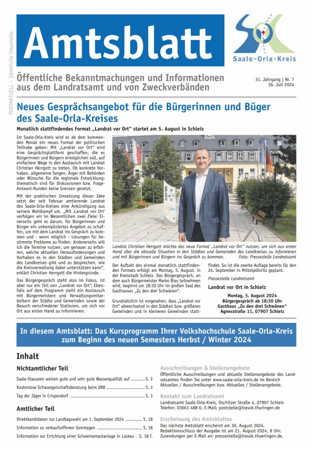 Amtsblatt des Saale-Orla-Kreises Titelblatt 07/2024