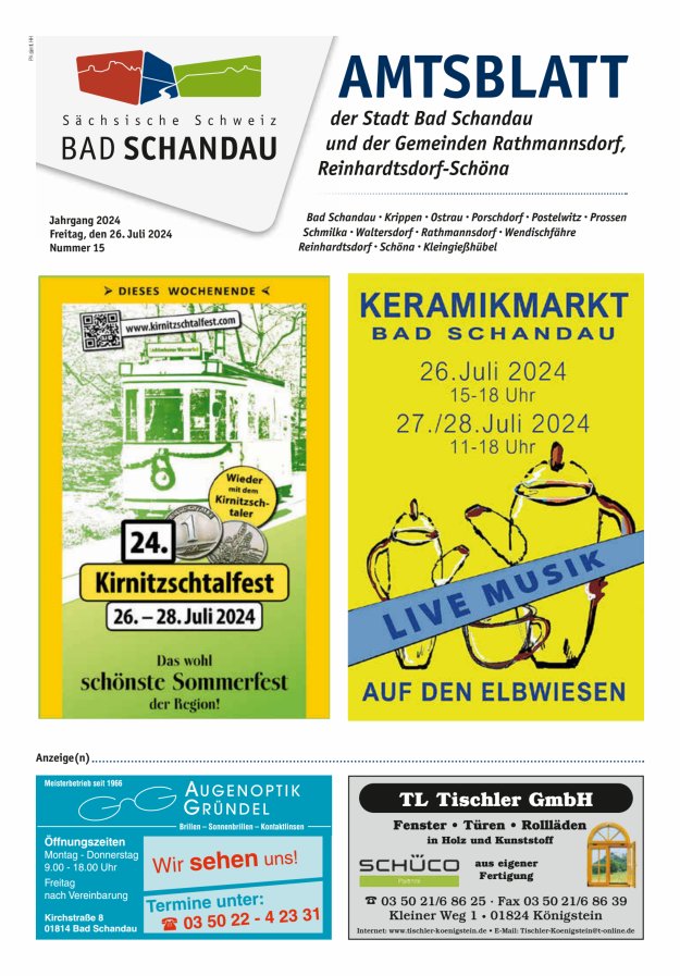 Amtsblatt der Stadt Bad Schandau und der Gemeinden Titelblatt 15/2024