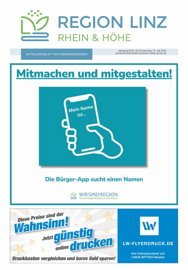 Unsere Verbandsgemeinde Linz am Rhein Titelblatt 30/2024