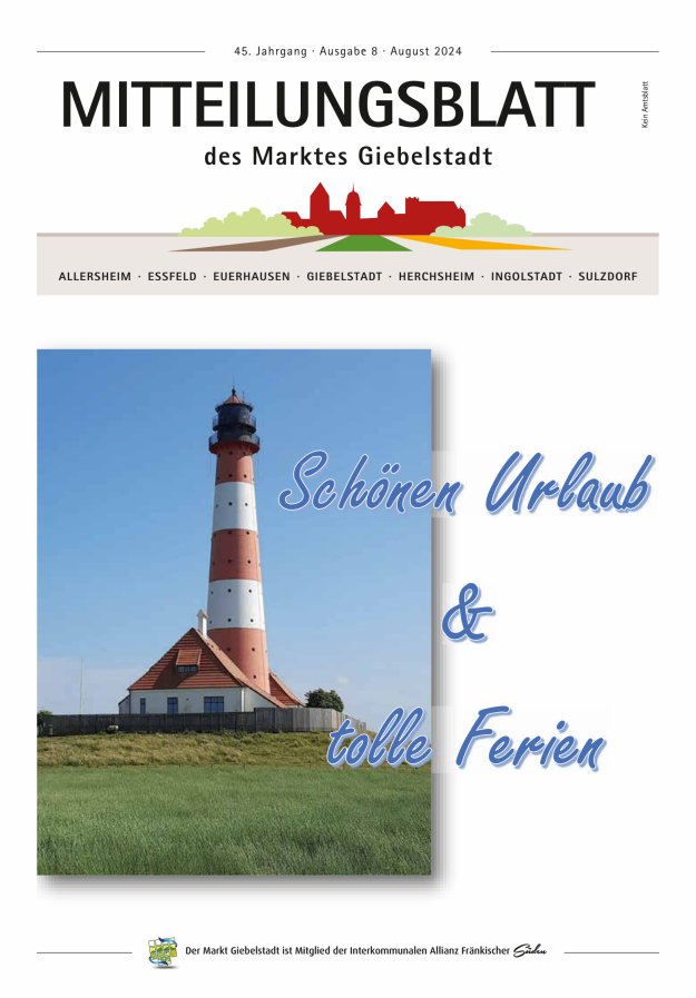 Mitteilungsblatt des Marktes Giebelstadt Titelblatt 08/2024