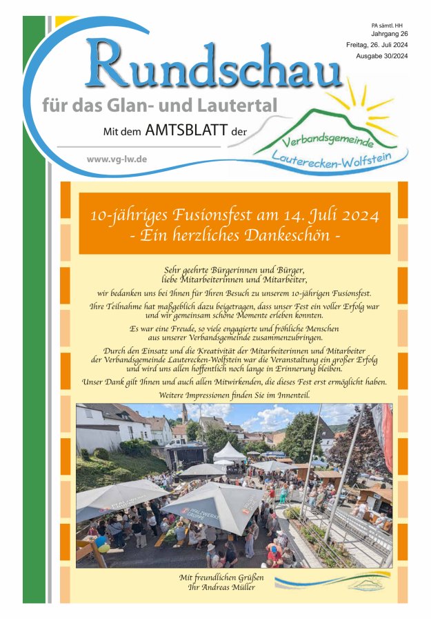 Rundschau für das Glan- und Lautertal Titelblatt 30/2024