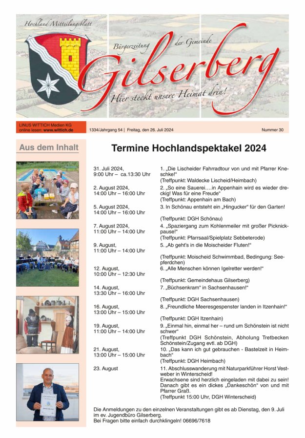 Hochland Mitteilungsblatt Gilserberg Titelblatt 30/2024