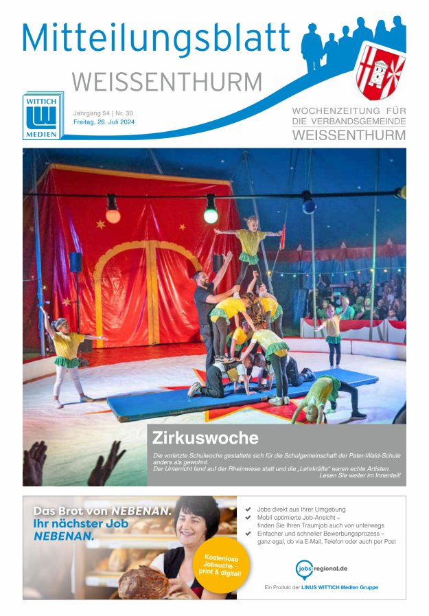 Mitteilungsblatt für den Bereich der Verbandsgemeinde Weißenthurm Titelblatt 30/2024