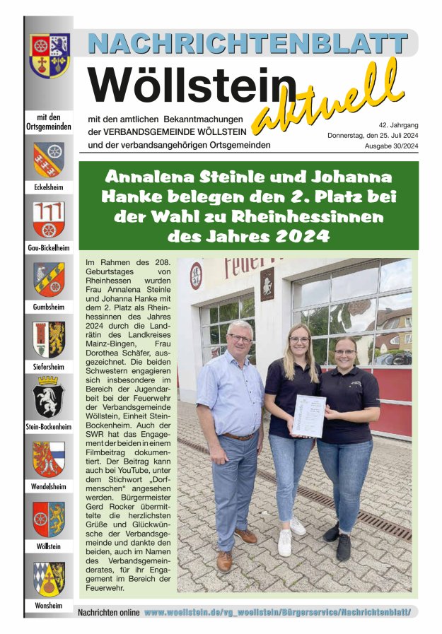 Nachrichtenblatt Wöllstein aktuell Titelblatt 30/2024