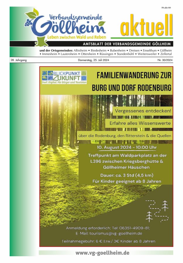Verbandsgemeinde Göllheim aktuell Titelblatt 30/2024