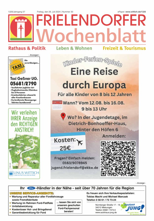 Frielendorfer Wochenblatt Titelblatt 30/2024