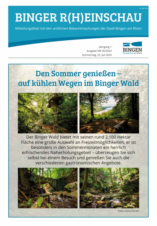 Binger R(h)einschau - Mitteilungsblatt mit den Amtlichen Bekanntmachungen der Stadt Bingen Titelblatt 04/2024
