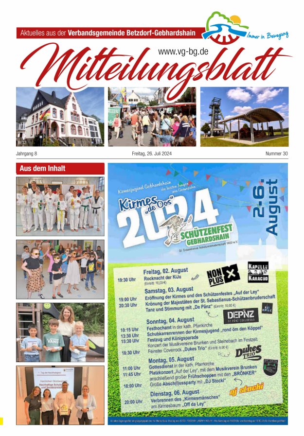 Aktuelles aus der VG Betzdorf-Gebhardshain, Ausgabe Betzdorf Titelblatt 30/2024