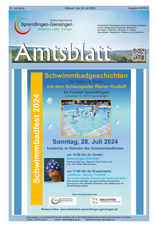 Amtsblatt VG Sprendlingen-Gensingen Titelblatt 30/2024