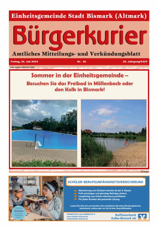 Bürgerkurier der Einheitsgemeinde Stadt Bismark (Altmark) Titelblatt 06/2024