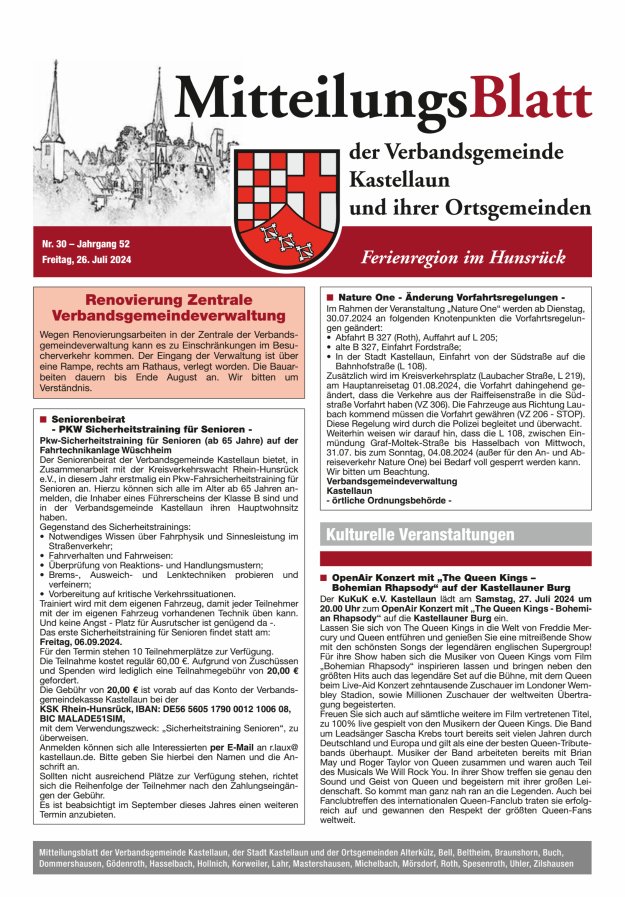 Mitteilungsblatt Kastellaun Titelblatt 30/2024