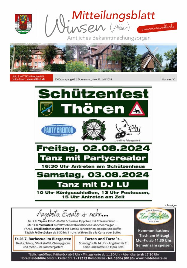 Mitteilungsblatt der Gemeinde Winsen Titelblatt 30/2024