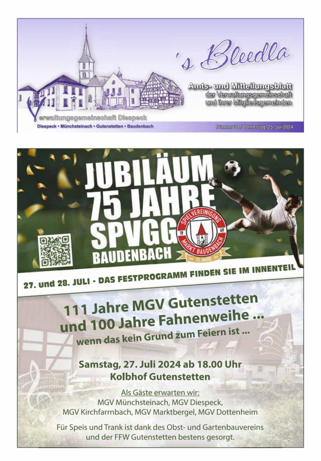 Amts- und Mitteilungsblatt VGem Diespeck Titelblatt 30/2024