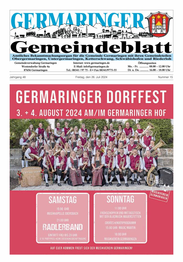 Germaringer Gemeindeblatt Titelblatt 15/2024