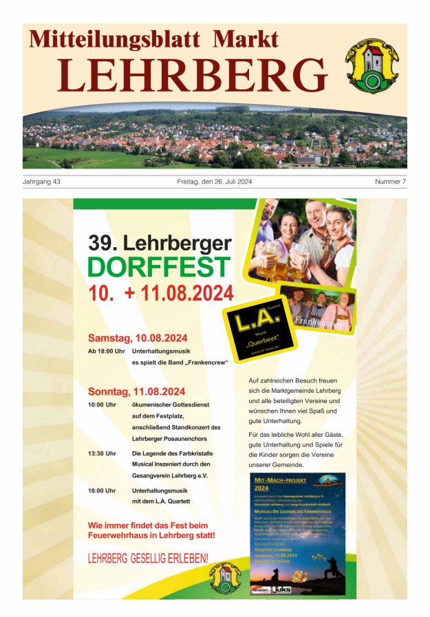 Mitteilungsblatt Markt Lehrberg Titelblatt 07/2024