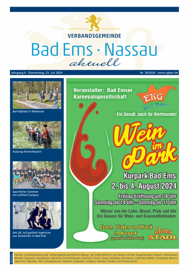 Bad Ems-Nassau aktuell Ausgabe Bad Ems Titelblatt 30/2024