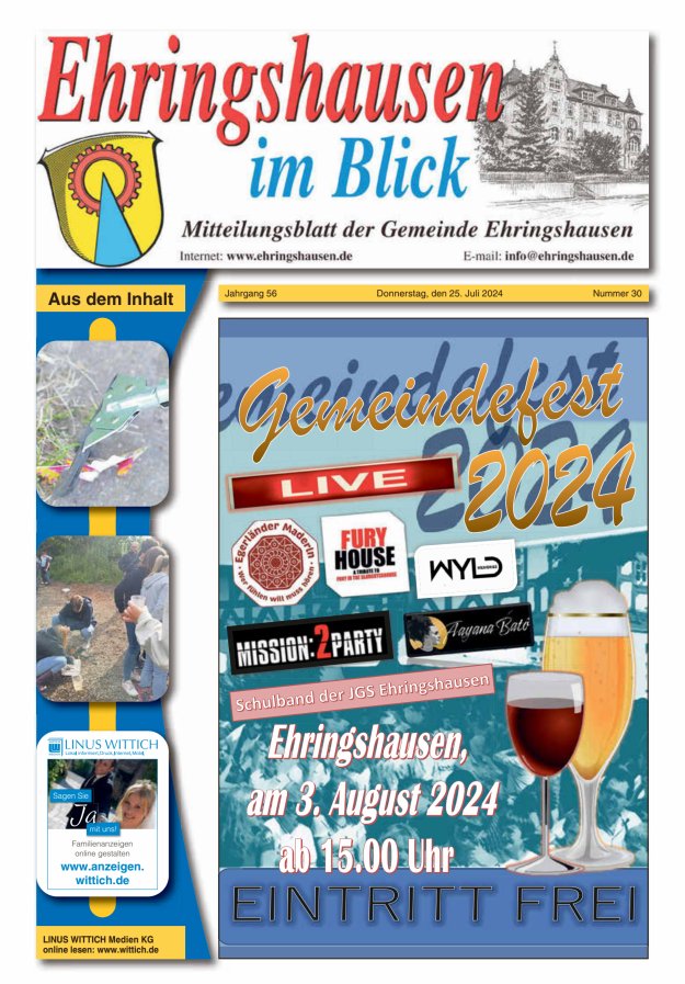 Mitteilungsblatt der Gemeinde Ehringshausen Titelblatt 30/2024