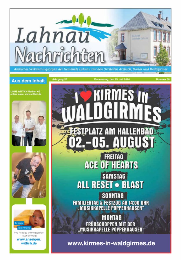 Lahnau Nachrichten Titelblatt 30/2024