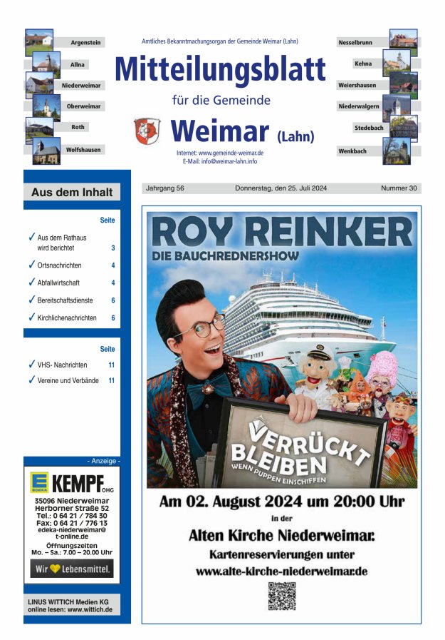 Mitteilungsblatt für die Gemeinde Weimar Titelblatt 30/2024