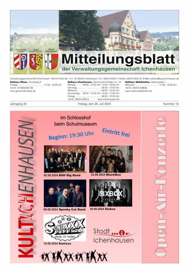 Mitteilungsblatt der Verwaltungsgemeinschaft Ichenhausen Titelblatt 15/2024