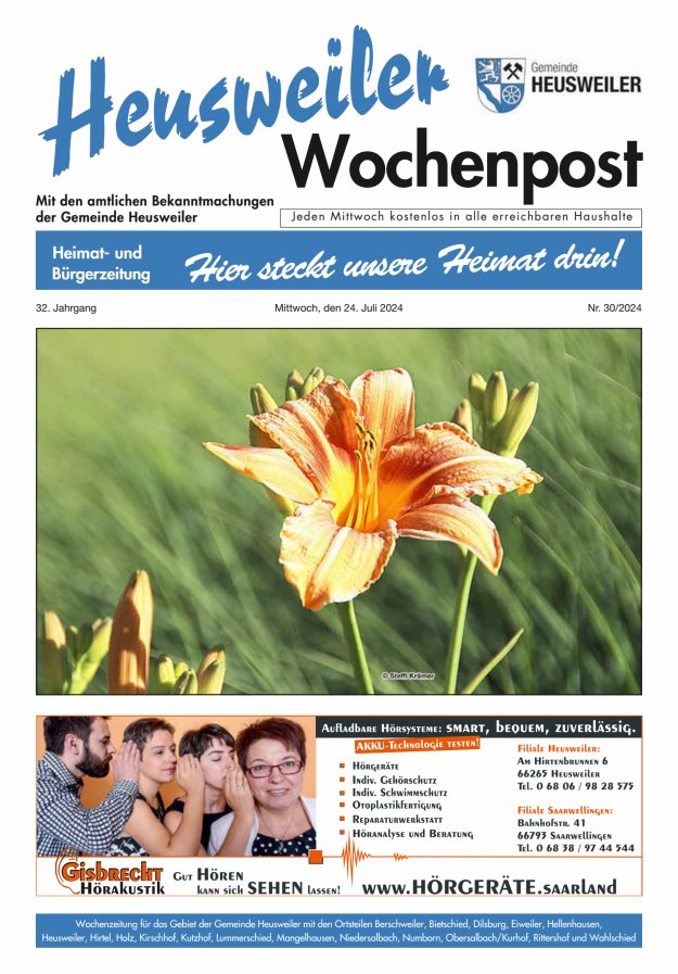 Heusweiler Wochenpost Titelblatt 30/2024