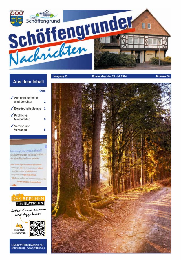 Schöffengrunder Nachrichten Titelblatt 30/2024