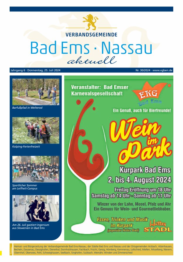 Bad Ems-Nassau aktuell Ausgabe Nassau Titelblatt 30/2024