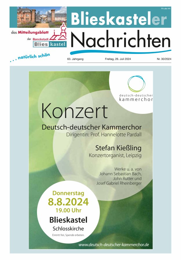 Blieskasteler Nachrichten  Titelblatt 30/2024