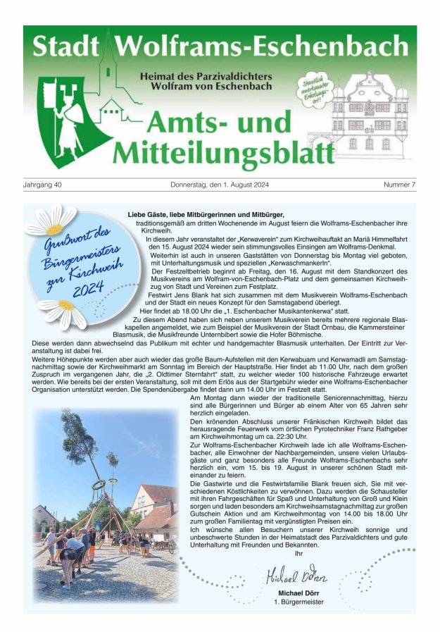 Amts- und Mitteilungsblatt Stadt Wolframs-Eschenbach Titelblatt 07/2024