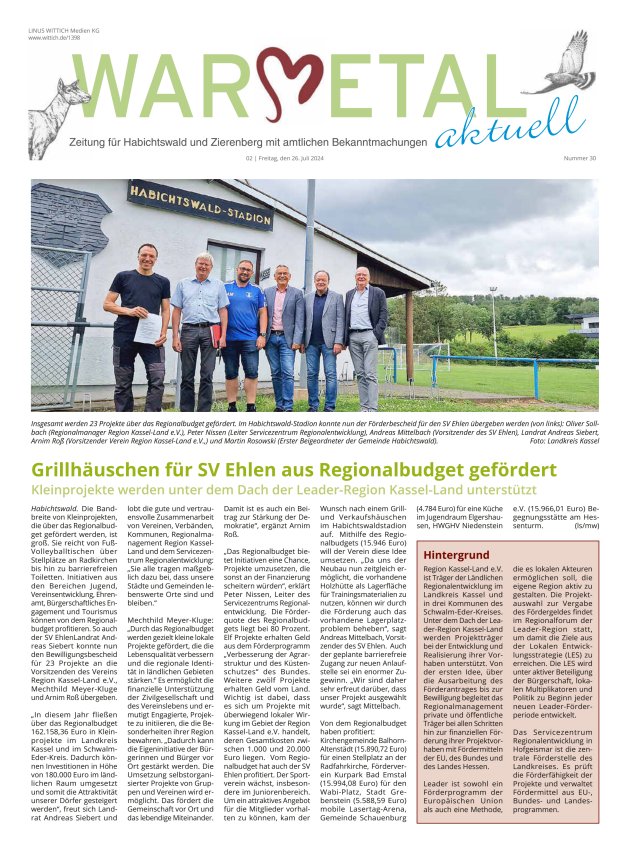 Warmetal aktuell (Habichtswald + Zierenberg) Titelblatt 30/2024