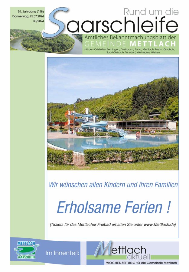 Rund um die Saarschleife Gemeinde Mettlach Titelblatt 30/2024
