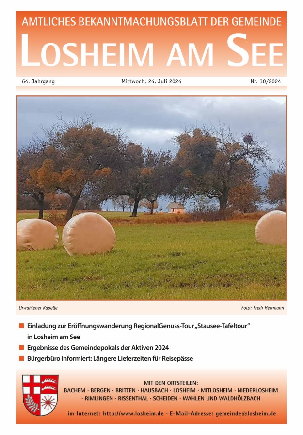 Amtliches Bekanntmachungsblatt der Gemeinde Losheim am See Titelblatt 30/2024