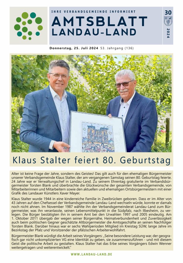 Amtsblatt VG Landau-Land Titelblatt 30/2024