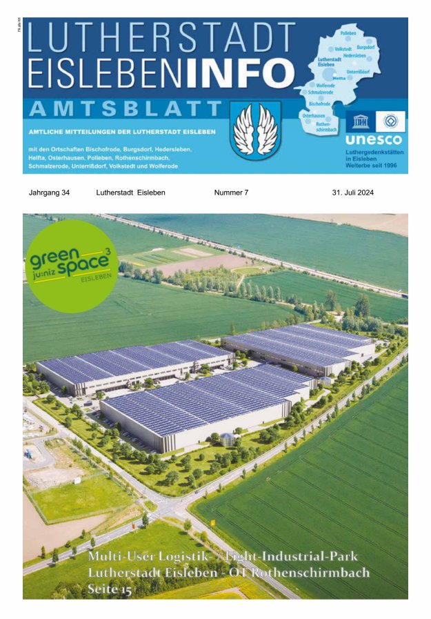 Amtsblatt Lutherstadt Eisleben – Amtliches Mitteilungsblatt der Lutherstadt Eisleben Titelblatt 07/2024