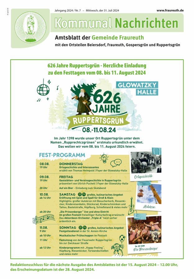 Kommunal-Nachrichten der Gemeinde Fraureuth Titelblatt 07/2024
