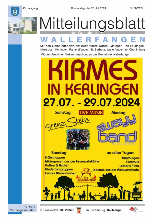 Mitteilungsblatt Gemeinde Wallerfangen Titelblatt 30/2024