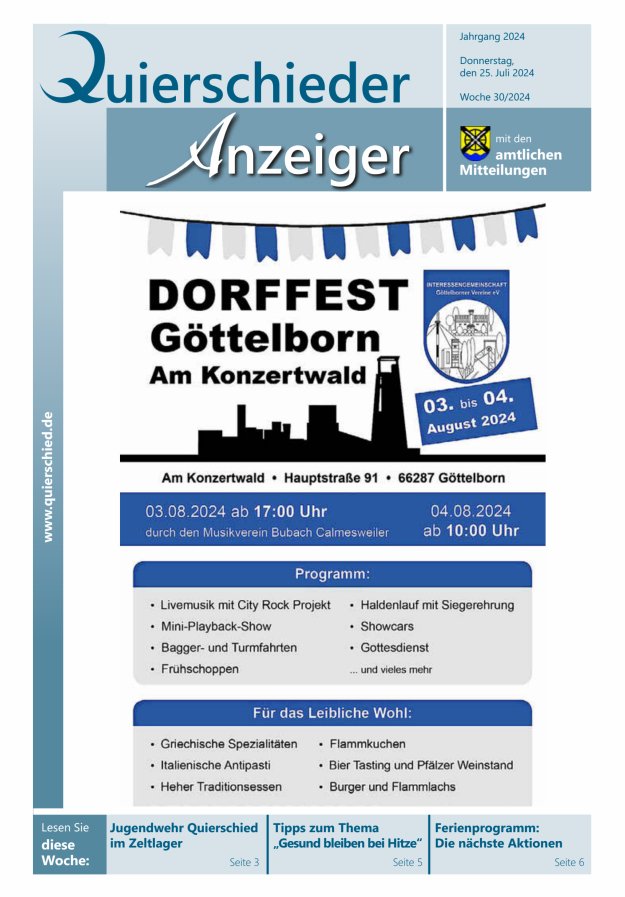 Quierschieder Anzeiger Titelblatt 30/2024